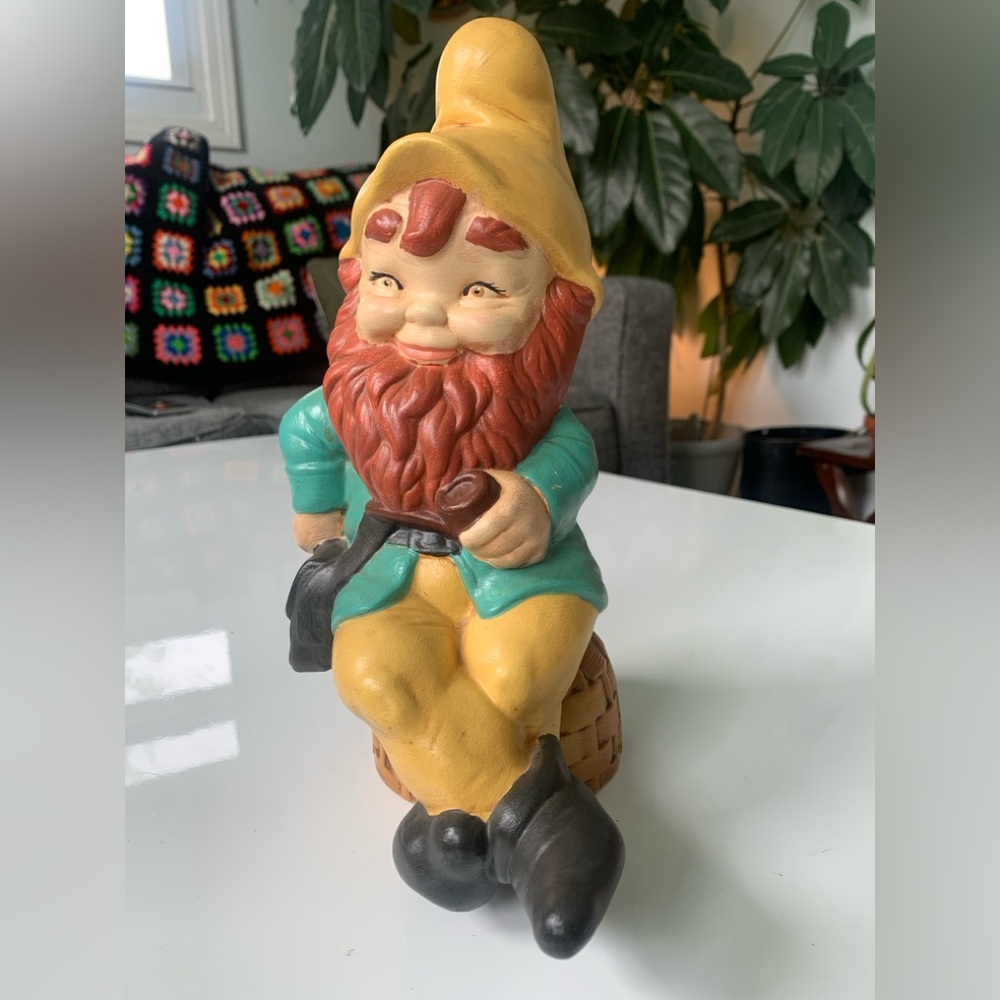 Vintage Hand Painted Ceramic Sitting Garden Gnome